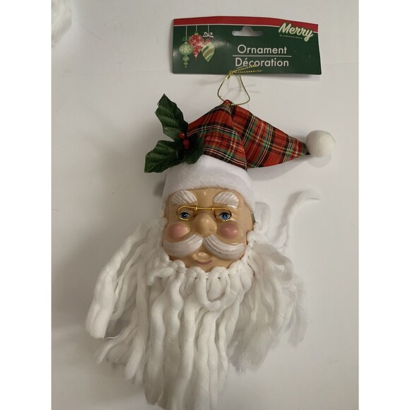 Christmas House Other - Christmas House Santa Head Ornament White Plastic Face Glasses‎ Beard Tree Decor